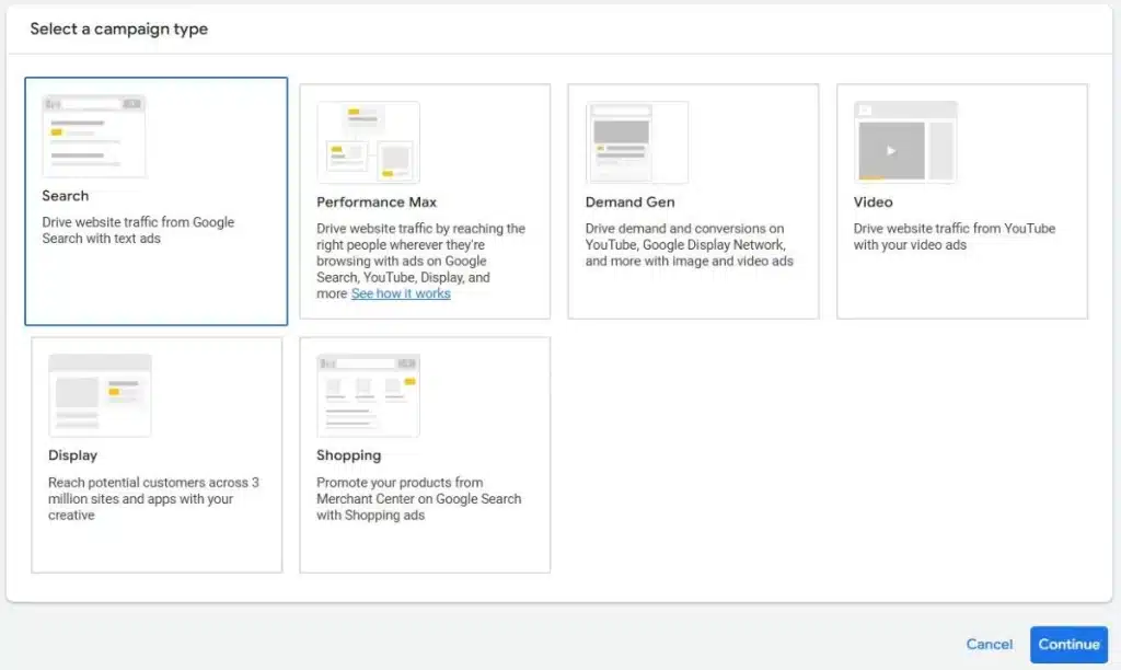 ۴. انتخاب نوع کمپین (Campaign Type)